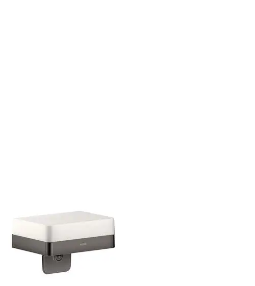 Lotionspender in minimalistischer Form mit Oberfläche in Polished Black Chrome, angebracht an einer Wand, von der Marke AXOR.